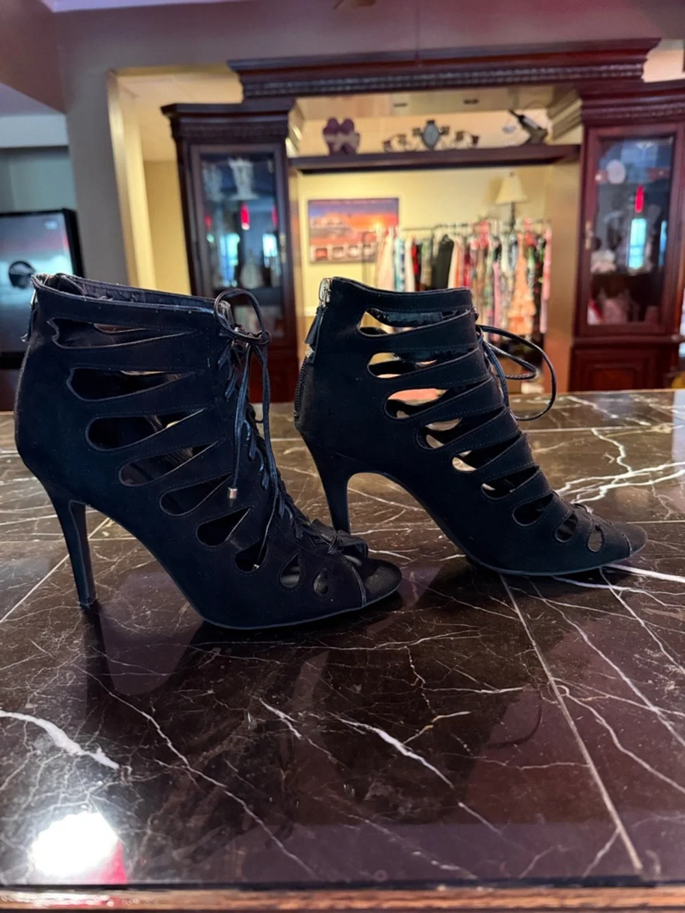 Sam & Libby size 8 black peep toe lace up heels - Picture 3 of 10